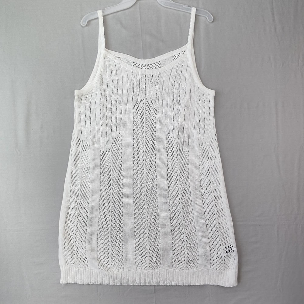 Shein Tank Top Womens 0XL White Curve Pointelle Knit Sleeveless Beach Coverup